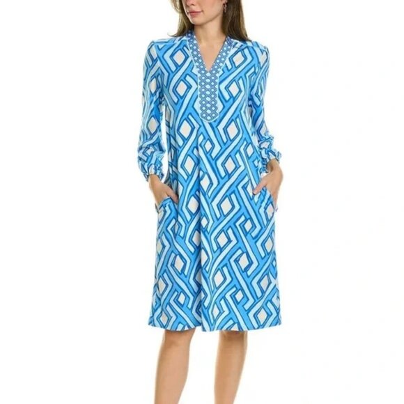 J.Mclaughlin Emer Shift Dress Size Small Work Travel Pockets Vilhada Souk Geo - Picture 1 of 11